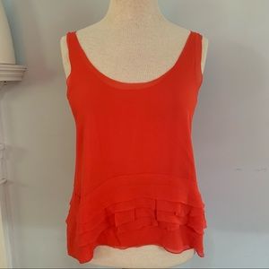 Club Monaco silk tank cami w ruffle border orange
